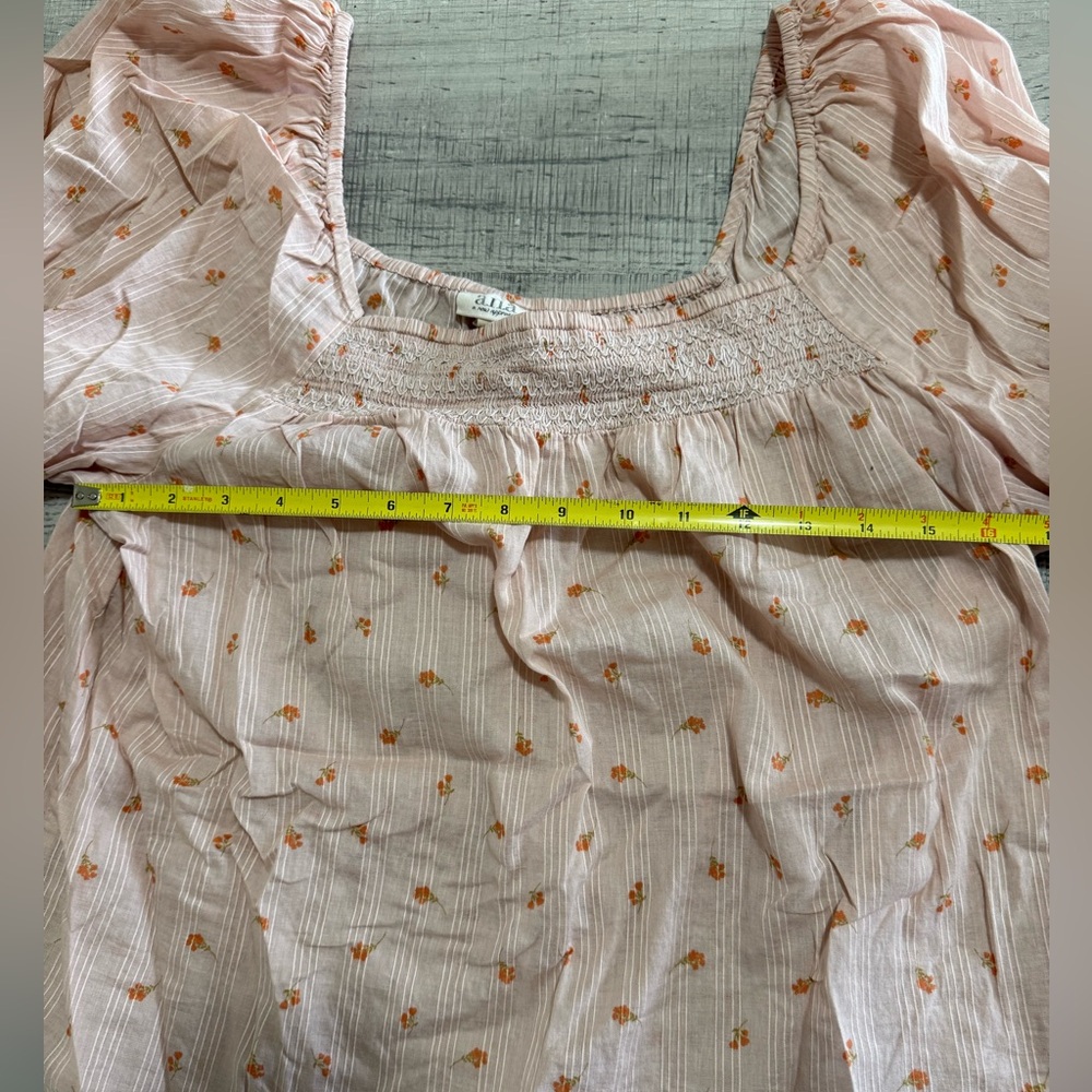 Ana Floral Print Smocked Square Neck Blouse Top Size Medium - Picture 7 of 10